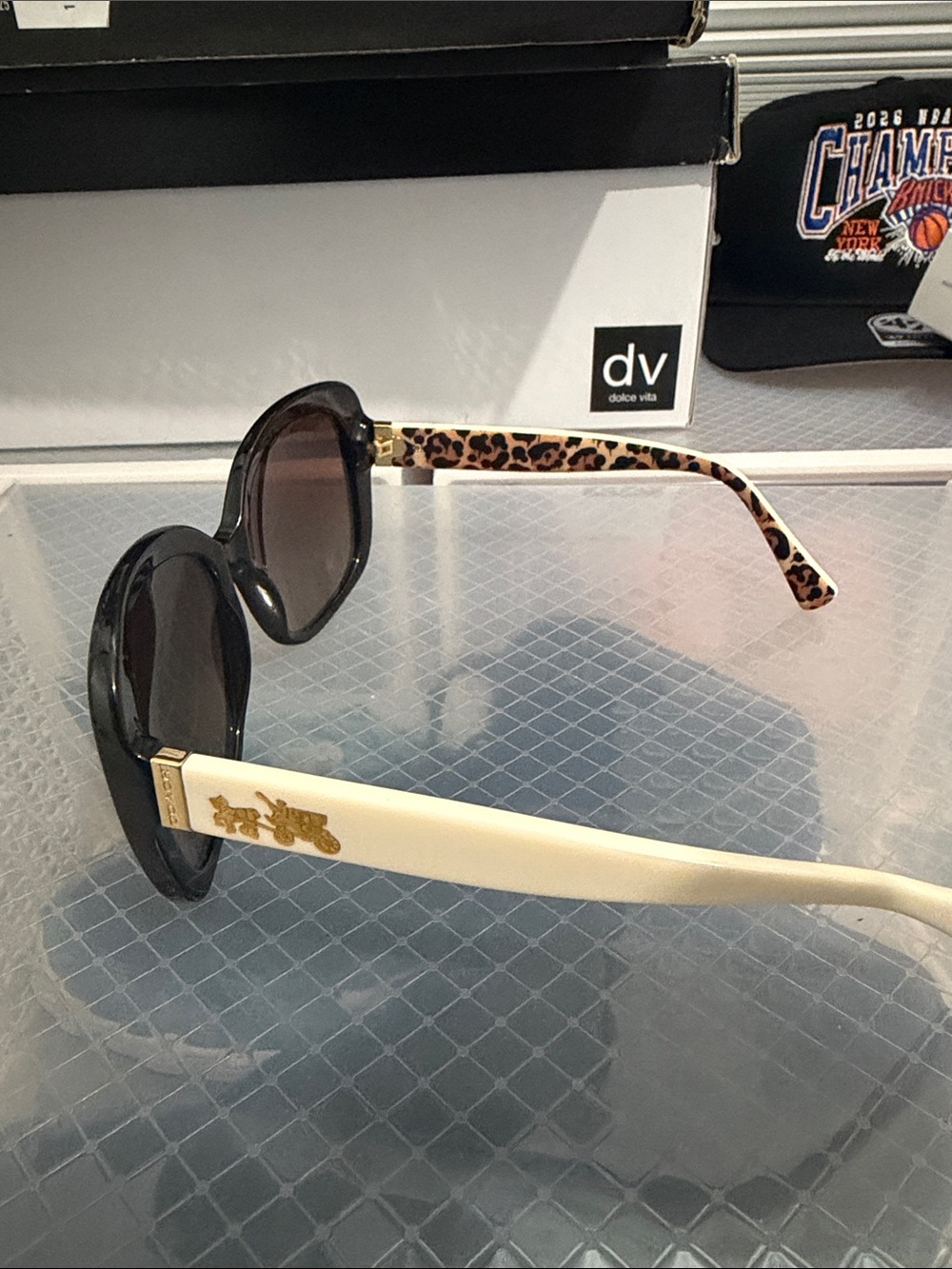 Coach White & Leopard Arm Women's Sunglasses - Black Lenses selling as is